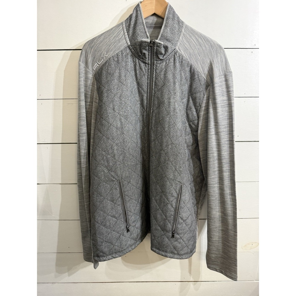 RLX Ralph Lauren Jacket Mens XL Green Gray Herringbone Golf Hybrid Insulated